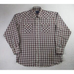 Panhandle Slim‎ Shirt Mens 2XL Red Plaid Long Sleeve Pearl Snap Western USA Made